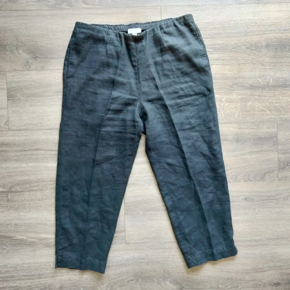J.Jill Love Linen Women's Size Small Cropped Pull On Black Pants w/ Pockets - Picture 2 of 12